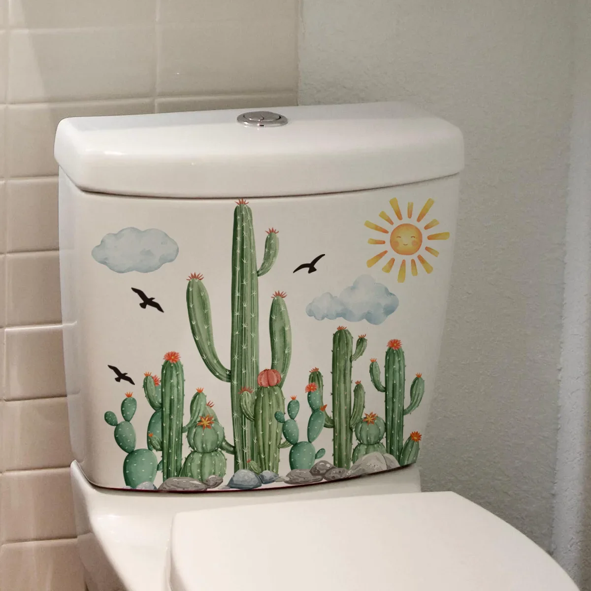 Cactus piante verdi adesivi murali per bagno decorazione per wc decorazione artistica adesivo per sedile del water per la decorazione del bagno per