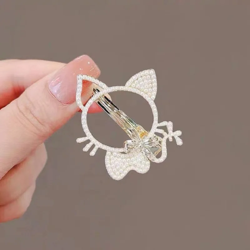 Cute cat hairpin Girls Day hair accessories Women's headdress side zircon pearl clip Haircard couple jewelry gift