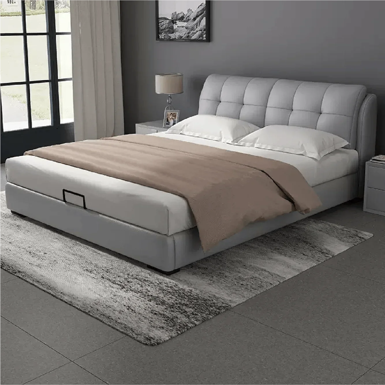 

-Modern Design Queen-Size Leather Cushion Bed Comfortable Single Double Options Solid Folding Bed Home Use Customizable