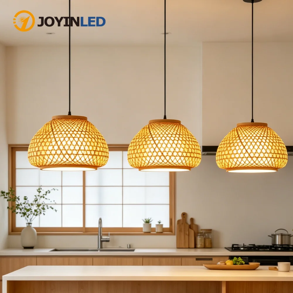 JOYINLED Vintage Bamboo Chandelier Rattan Wicker Pendant Lights Home Decoration Lamp for Living Room Balcony Hotel Restaurant
