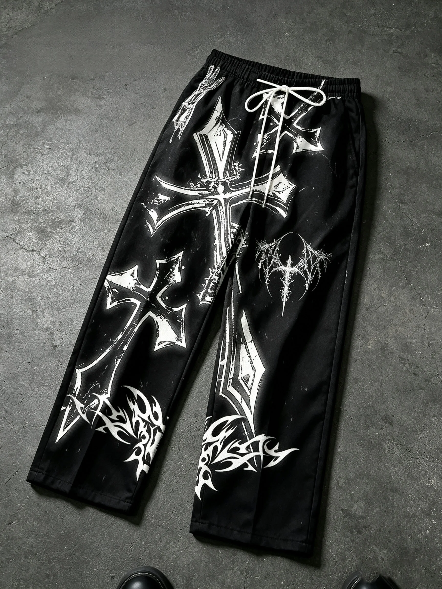 Unisex Straight‑Leg Jogger Pants Gothic Cross Tribal Print Trousers Y2K Punk Hip Hop Streetwear Daily Outdoor Fashion Bottoms