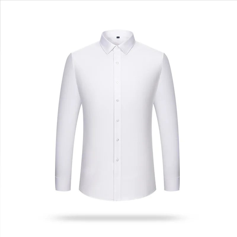 Long Sleeve Men\'s Business Formal Dress Shirt Easy Care Non-iron Solid Male Office Working Shirts Whtie Gray