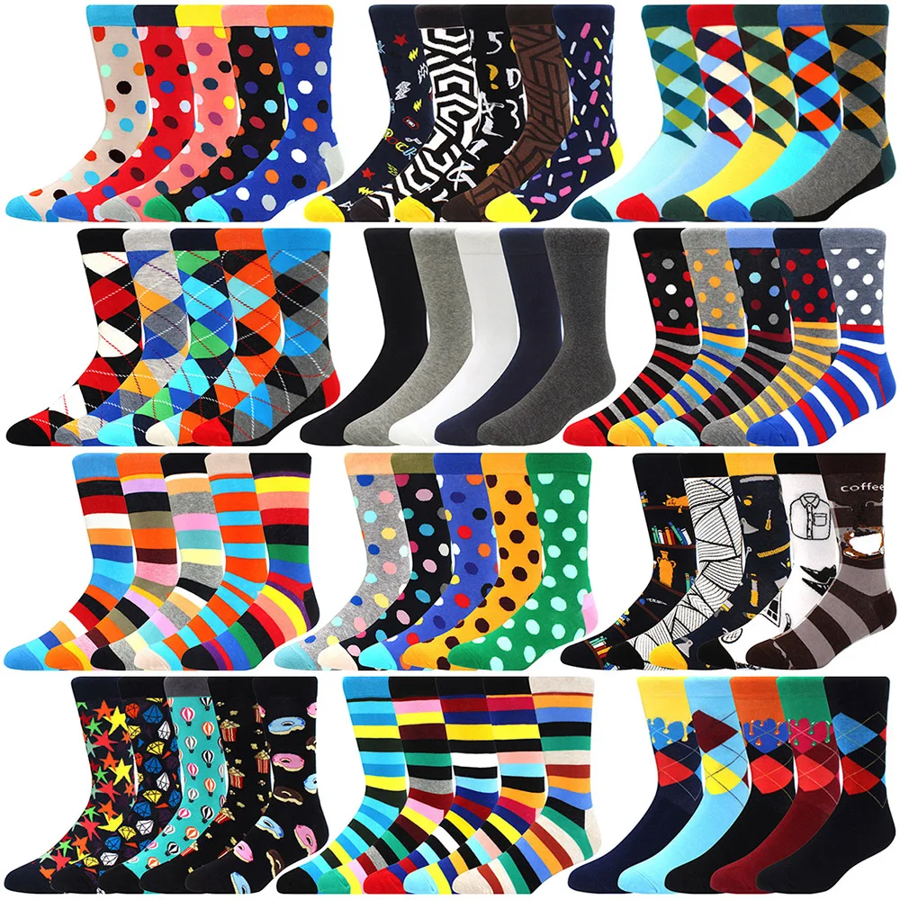 5 Pairs New High Quality Combed Cotton Men Socks Women Happy Fashion Novelty Skateboard Crew Casual Funny Socks for Men