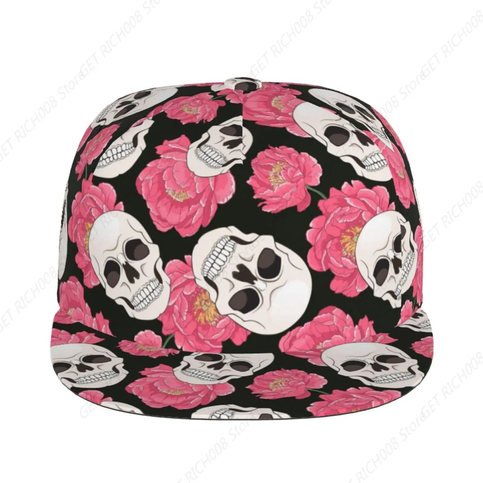 Sugar Skull Pink Flower Snapback Hat Caps Unisex Adult Hip Hop Flat Bill Trucker Hats Adjustable Baseball Cap for Men Women