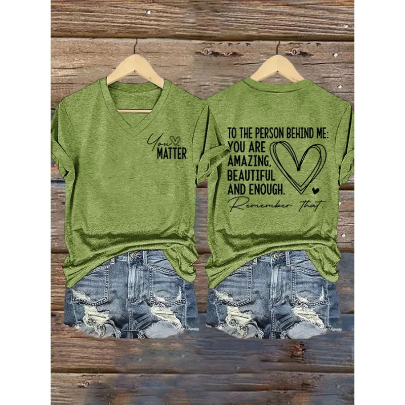 ilstile Women's Mental Health Print T-Shirts Short Sleeve  V Neck Summer Black White Tops Casual Blue Tees New Arrival