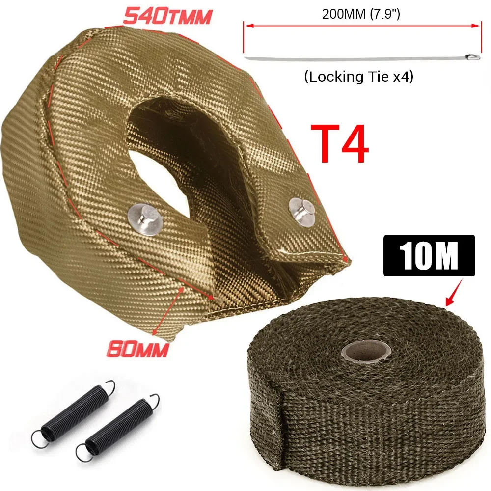 T25 T3 T4 T6 Car Titanium Turbo Blanket Heat Shield Barrier Charger Cover Wrap + 10m Exhaust Pipe Thermal Header Heat Wrap Tape