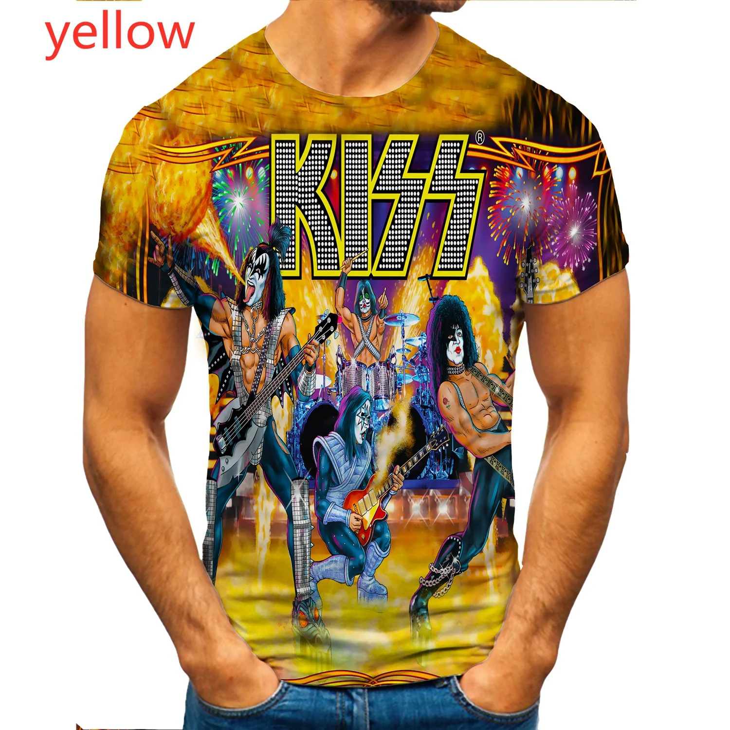 2023 Newest Summer Men T-Shirt Fashion Music KISS Band Short Sleeve Round Neck Shirt Hip Hop Rock Funny 3D Print Casual Top Y2k