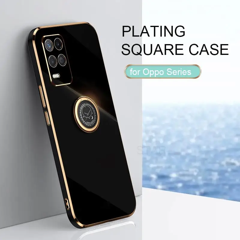 Luxury Plating Ring Holder Case For Oppo A54 A74 4G A16 A36 A53 A57 A94 5G realme 8 pro 8i Silicone Stand Cover Realme8 I 8pro