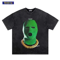 Oversize Distressed T-Shirt Men Streetwear Hip Hop Vintage Green Hood Gangster Printed Tshirt 2023 Men Harajuku Cotton Tops