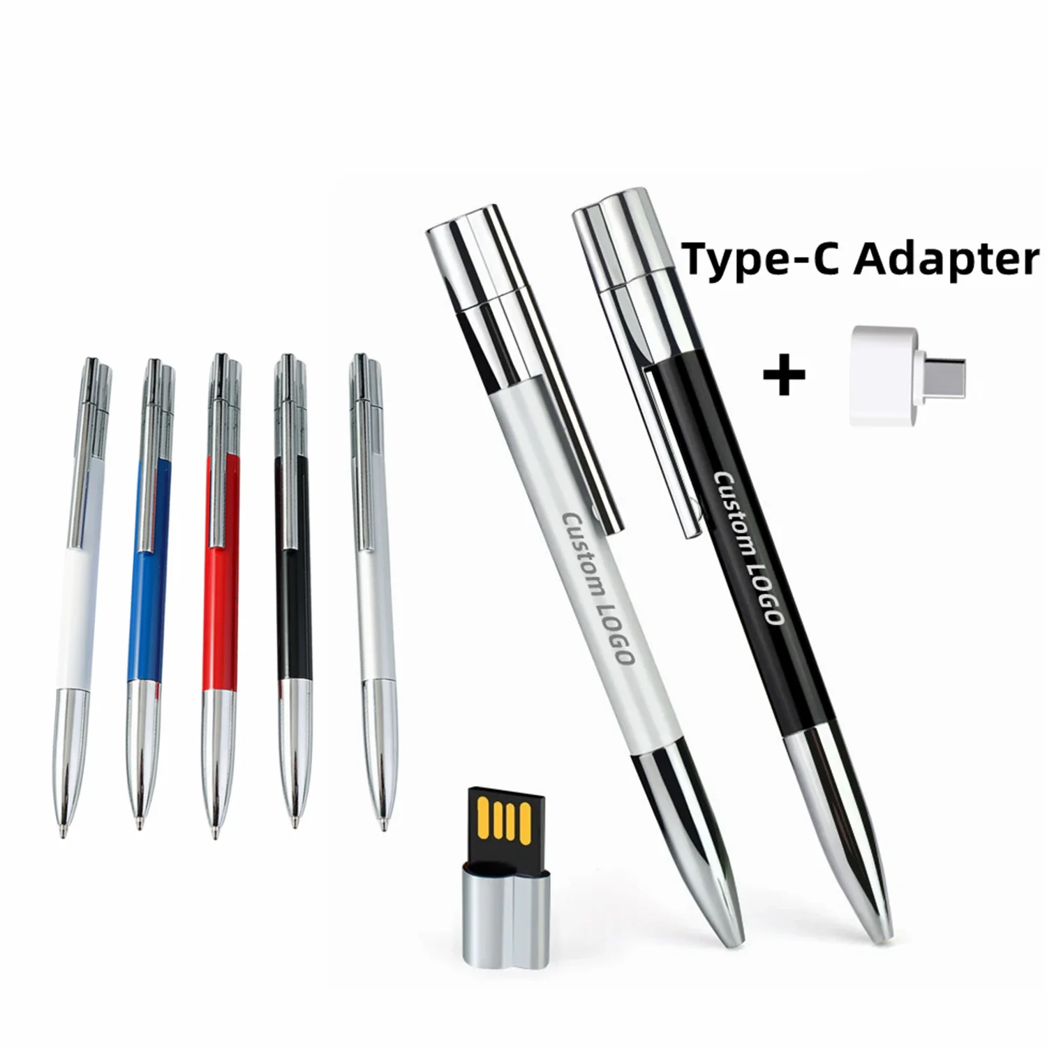 ree Custom Laser Engraving LOGO Color Metal Pall-point Pen USB2.0 High-speed Flash Drive 4GB 8GB 16GB 32GB 64GB 128GB