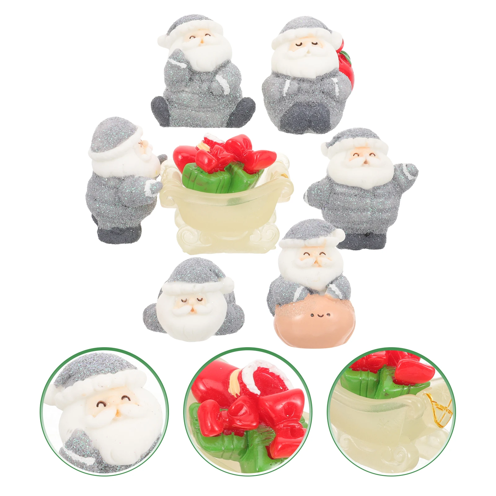 8pcs 눈 장식 미니 수지 산타 장식품 크리스마스 선물 홈 가든 오피스 미니어처 동상 액세서리