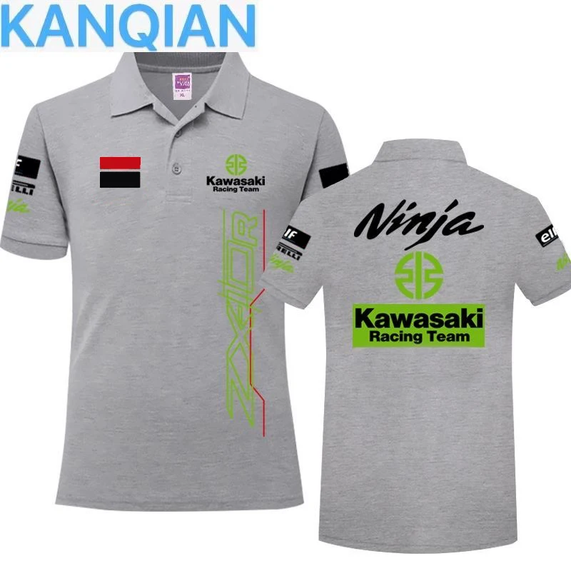 New all-match motorcycle heavy machine riding POLO shirt men\'s summer outdoor riding Kawasakis pure cotton short-sleeved T-shirt