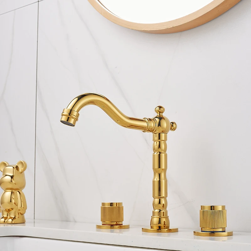 Golden Chromeplating Tall Faucet Bathroom Cold And Hot Three Piece Set Basin Crane Bathroom Mixer Washbasin Bath Tap