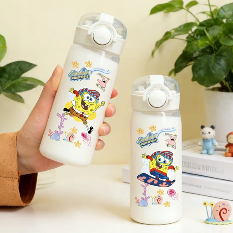 400ML SpongeBobs Water Cup Fashion Plastic Drinking Mug Anime Cute Water Bottles Men Large Capacity Straw Sport Gym Kettle Gift