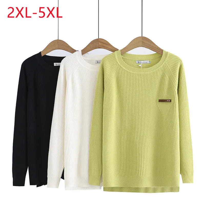 New 2022 Ladies Autumn Winter Plus SizeBottoming Shirt For Women Large Size Long Sleeve O-neck Green Tops   2XL 3XL 4XL 5XL