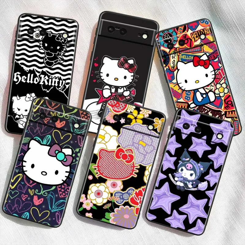 

Kuromi Sanrio Hello Kitty Art Phone Case For Google Pixel 9a 9 8A 8 7 7A 6 6A Pro XL 2024 5G Black Soft TPU Silicone Cover