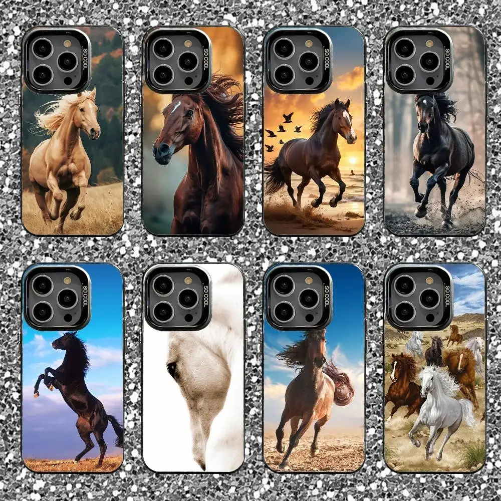 

Animal Horse Phone Case For iPhone 16,15,14,13,12,11,Pro,XS,Max,Plus,Mini,SE Black Candy Matte Shockproof Cover