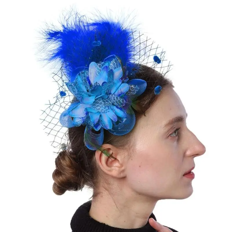 39BD Vintage Feder Haar Clip Handgemachte Haar Kopfbedeckung für Frauen Dame – Detail 10