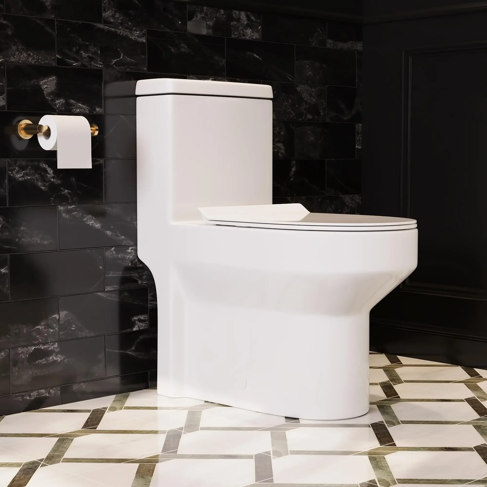Compact Toilet High Efficiency Dual Flush ADA Comfort Height Ultra Thin Tank Includes Seat Water Saving Performance