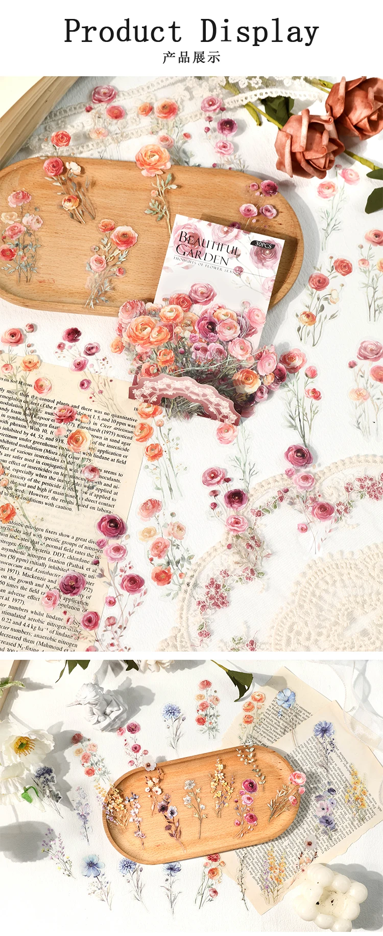 30 teile/paket Vintage Blumen PET Aufkleber DIY Dekorative Junk Journal Aufkleber Für Sammelalbum Label Tagebuch Album Planer – Detail 9