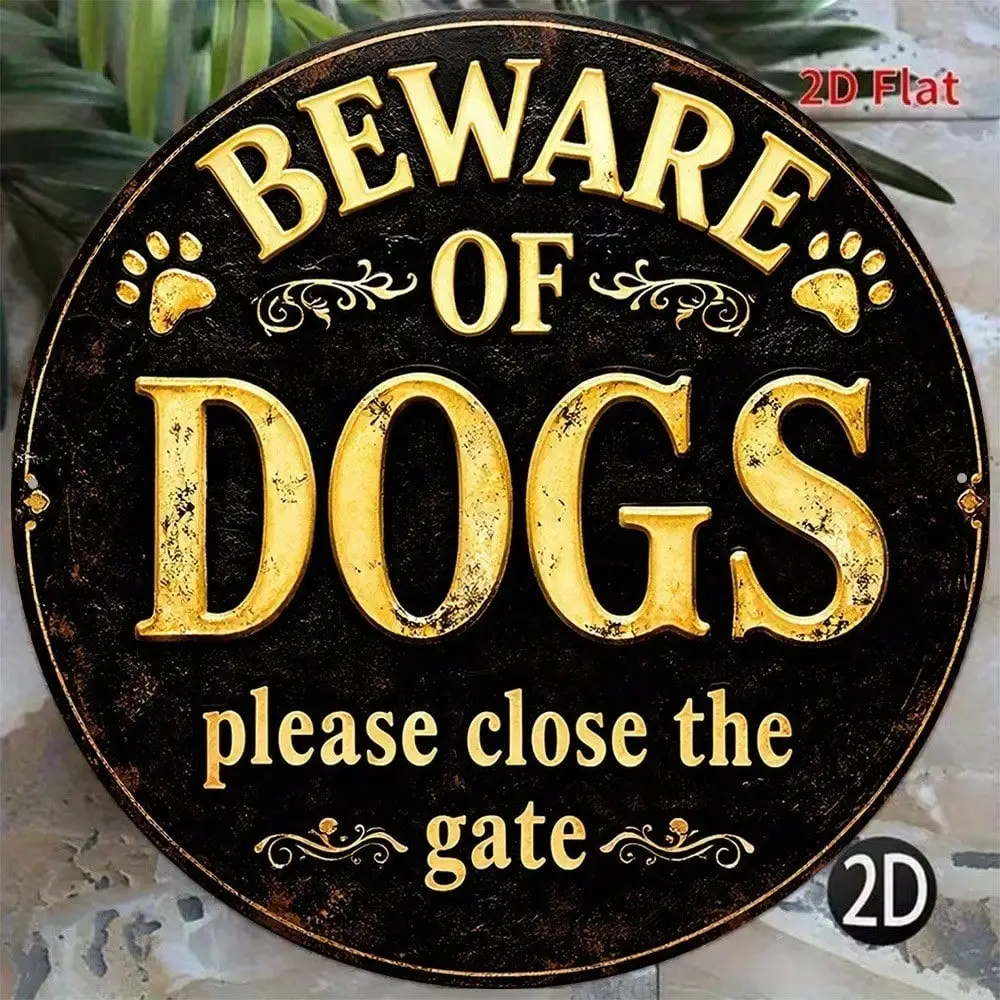 Beware of Dog2D Flat Round Sign,Decorative Plaque 