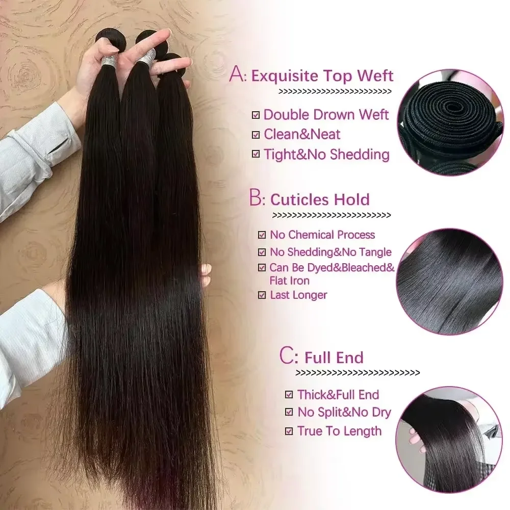 100% 인모 브라질리언 본 스트레이트 버진 미가공 3 4 묶음 12A 헤어 내추럴 컬러 레미 생모 더블 위브 도매