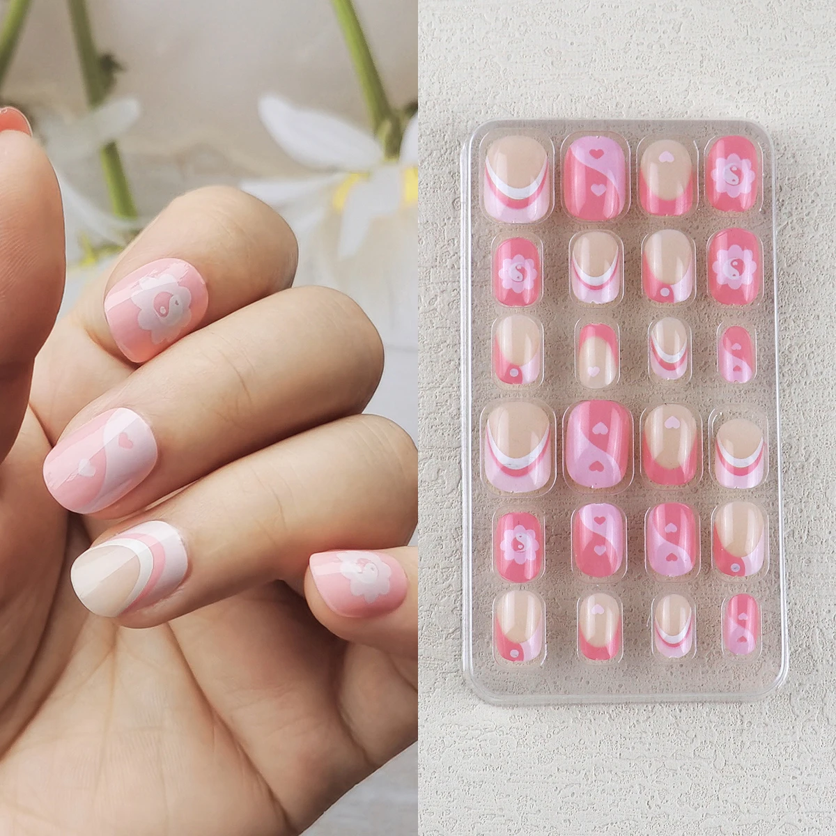 24pcs Kids Nail Art Nail Tips Glitter Blingbling Fake Nails Press On Nails DIY Manicure For Children Birthday Kids Nailart 6+_voghion.com