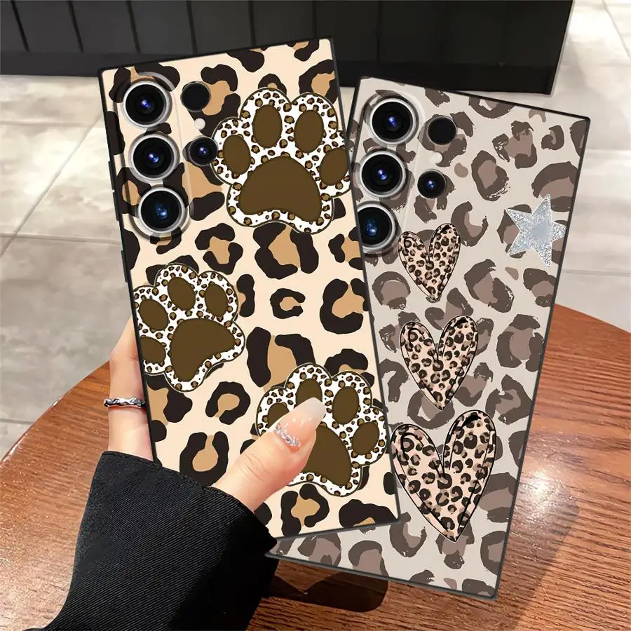 Funda Phone Cover Case for Samsung Galaxy S26 Ultra S23 S25 Plus S24 S10 S9 S20 Ultra Note 20 8 9 10 S21 FE Leopard Paw Print