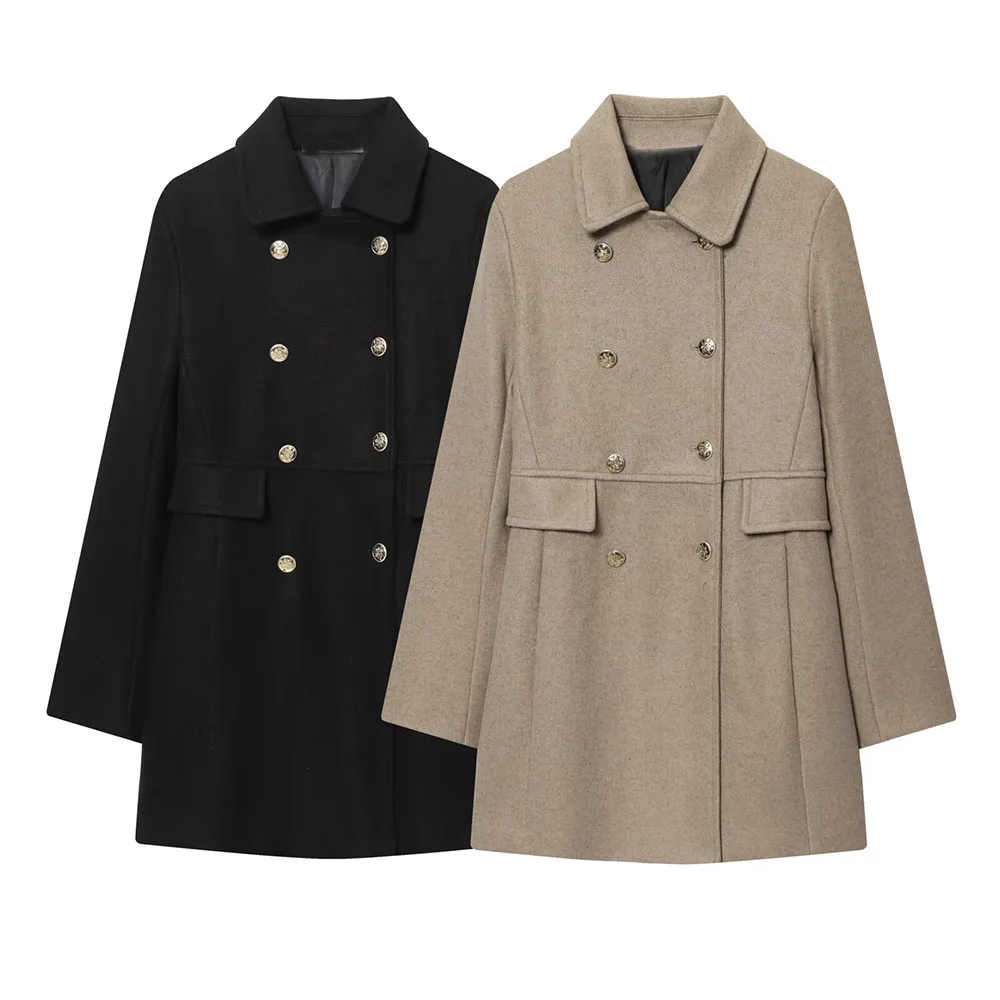 

2025 WOMAN Fashion European and American Style Winter New Blended Double Breasted Coat Chic Double Breasted Coat Outerwear Mujer