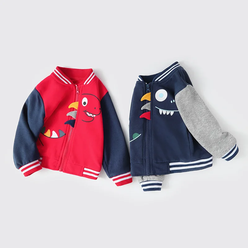 0-3Y Boys Autumn Jackets Ins Colorful Dinosaur Toddler Kids Boys Baseball Uniform Spliced Sleeve Infant Boys Cotton Zipper Coats