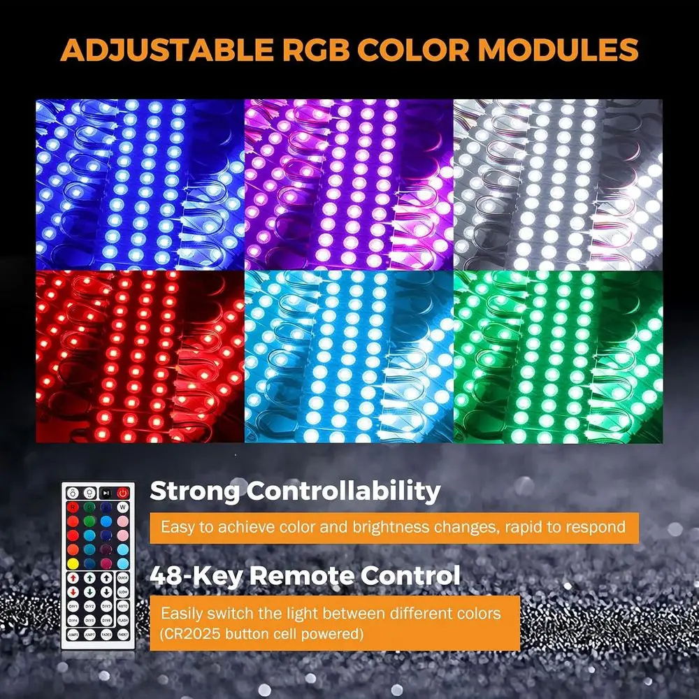 50t Commercial RGB Storeront Light Kit or Businwith Remote Control, 12v Power Supply Transormer, 100Pcs 3-LED Outdoor Adhesive W