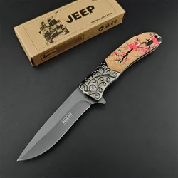 Ourdoor Jeep DA157 Folding Pocket Knife Perilla Olive Wooden Handles Camping Hunting Knives Tactical Combat EDC Tools for Gifts