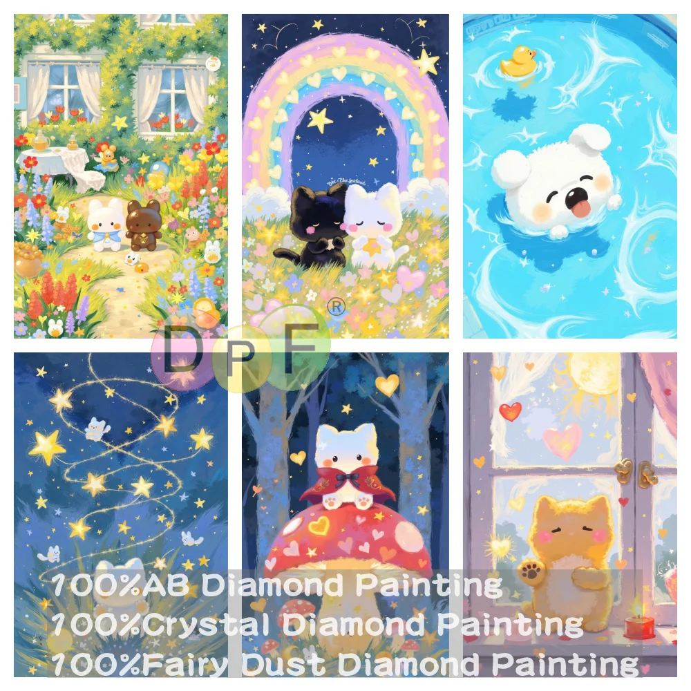 

DPF 100% полная фея пыль дрель кристалл AB алмазная живопись милый стиль животные вышивка искусство домашний декор ремесла подарок