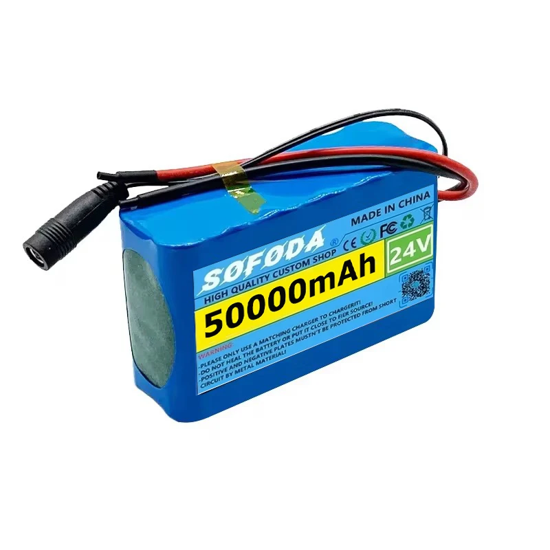 25.2V 24V 6S2P 50000mAh 18650 Lithium Battery Pack 24V with BMS for Electric Bicycle Moped Optional plug + 2A charger