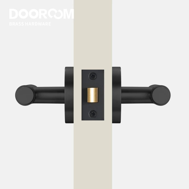 DOOROOM US Standard for 2-1/8" Brass Privacy Passage Stripe Door Lock Set Gold Black Antique Bronze Optional Round Panel