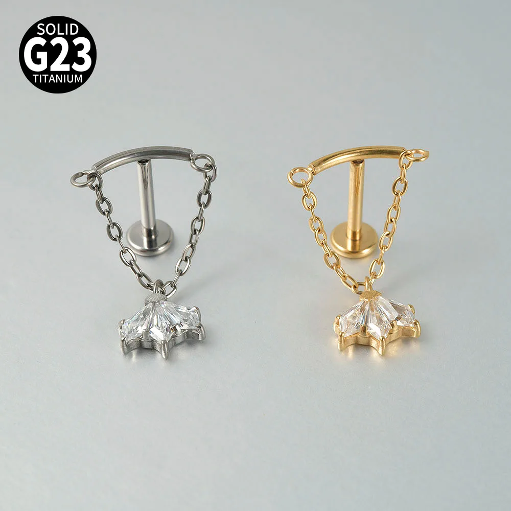 Solid Titanium Curved Bar Pendant Chain Dangle Earrings