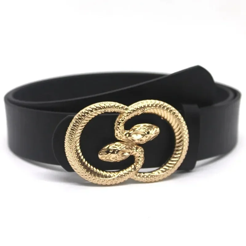 

Double Snakes Alloy Buckle Belt Fashion Ladies PU Leather Trap All-Match Trousers High Quality Women Retro Adjustable Waistband