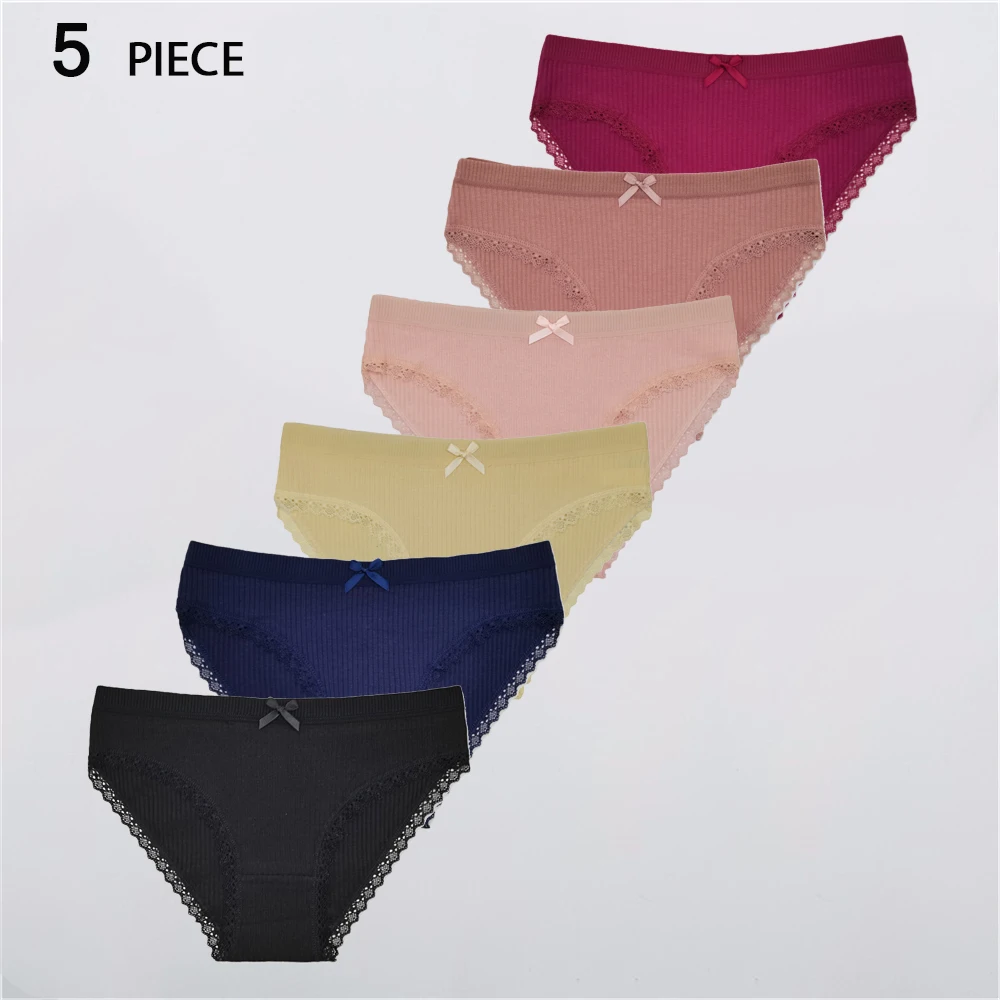 

5 Pcs/Set Solid Color Cotton Panties for Women Sexy Lace Underwear Briefs Girls Ladies Lingerie Underpants