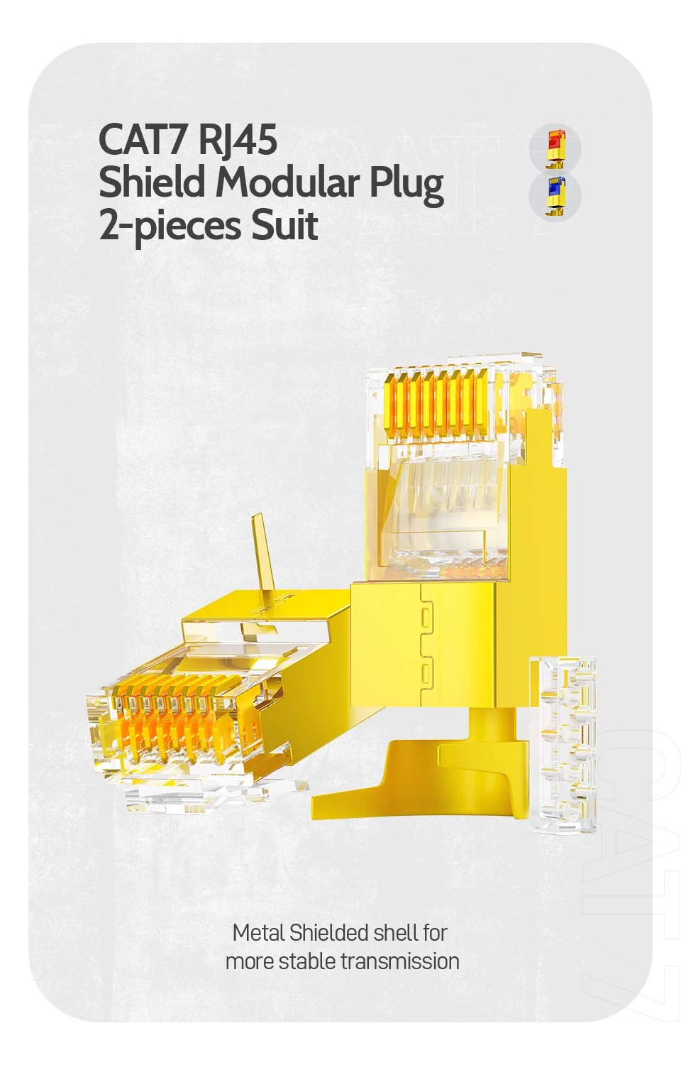 AMPCOM CAT7 RJ45-Stecker, geschirmt, STP, Non-Pass-Through mit Load Bar, 50U vergoldete Pins für 10Gbps 22-24AWG CAT7/6A Kabel – Detail 1