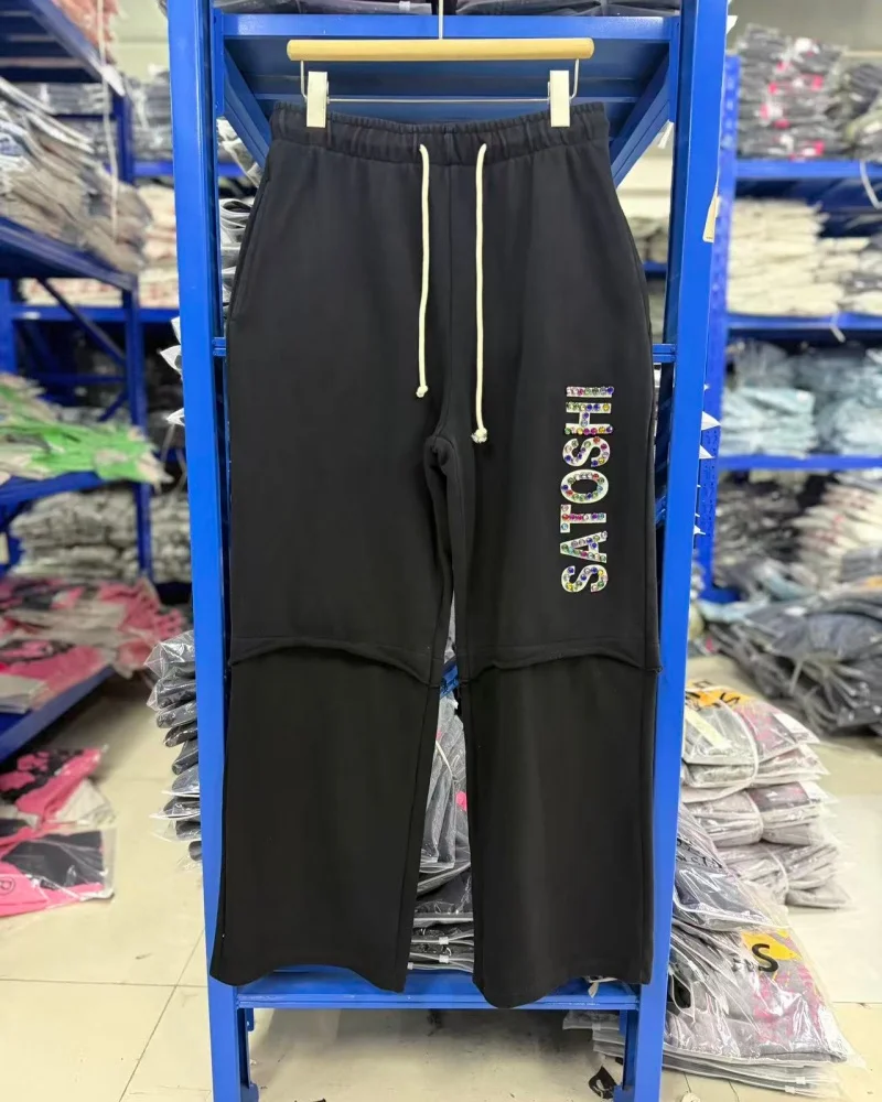 Streetwear Satoshi Nakamoto Men's Women's Drawstring Two-Tone Double-Layer Studded Washed Sweatpants