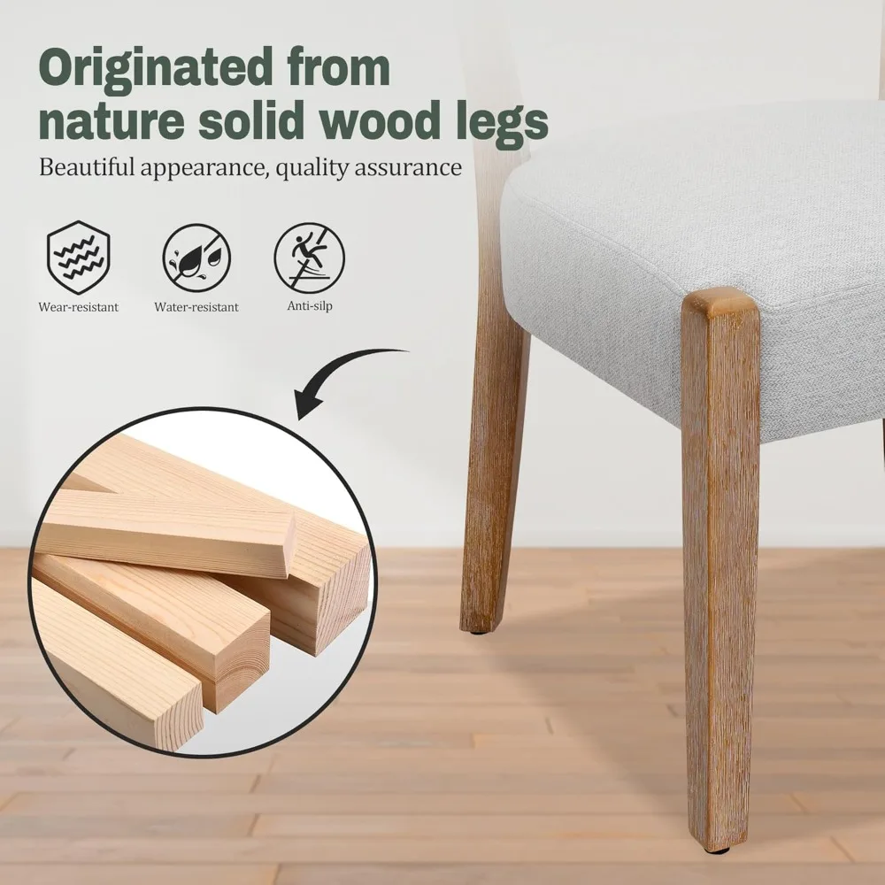 طقم كراسي طعام منجدة حديثة لمنتصف القرن مكون من 6 قطع، قماش كتان، كراسي خشبية للمطبخ وغرفة الطعام، تصميم منسوج منخفض الظهر