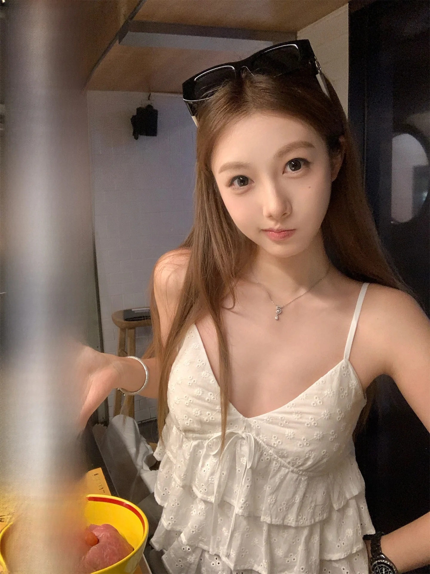 

Корейский топ из чистого хлопка с кружевной вышивкой и бретелями для женщин, длинный и короткий рукава, Bet Miss Bankelili B25B25886 B25B25627