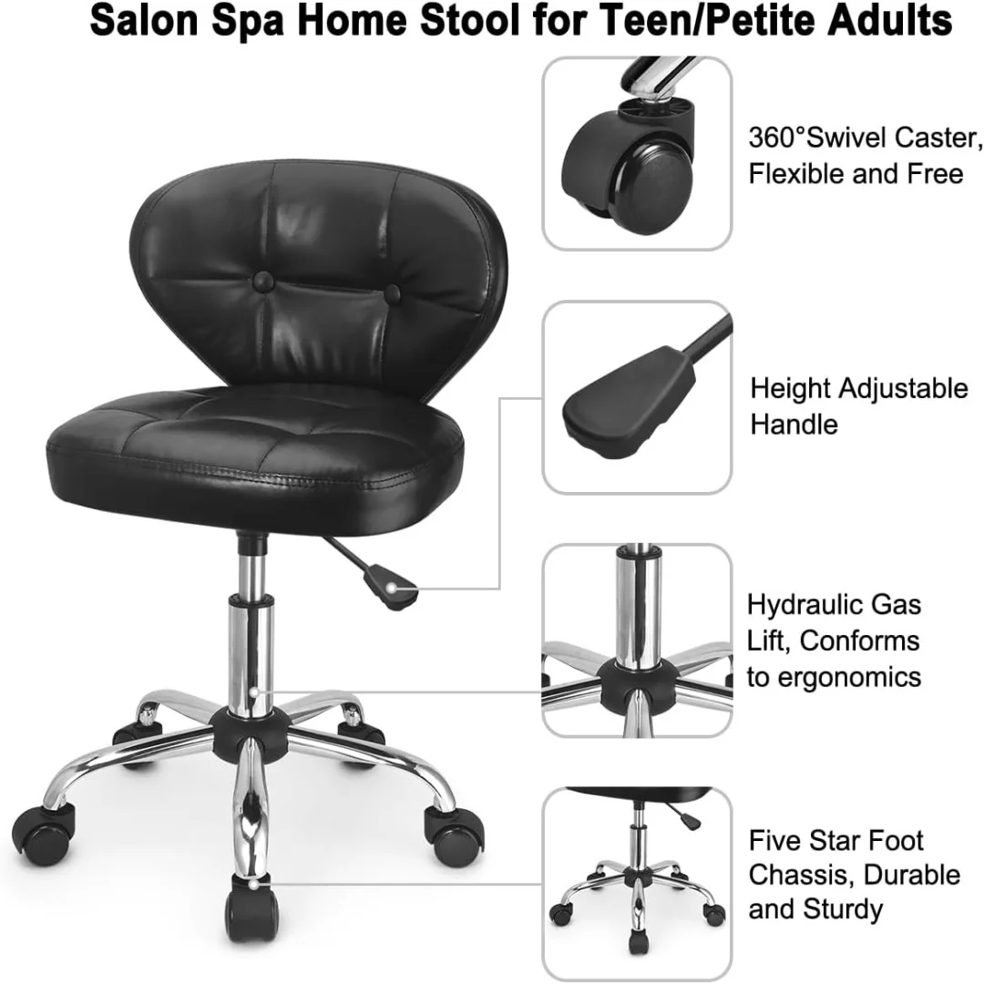 Hydraulic Salon Spa Stool Back Support Pedicure Stool For Beautician Short Height Adjustable Swivel Office Chair For Teen Adults