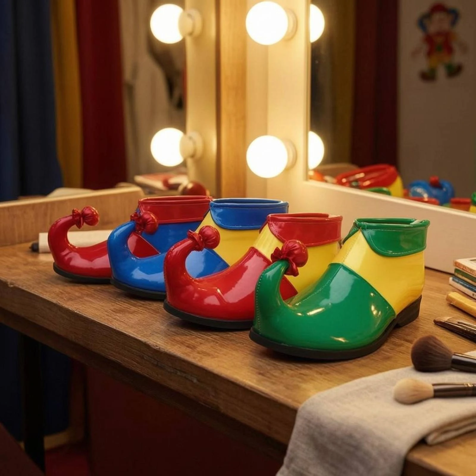 Curled Toe Clown Shoes Synthetic Upper Pointed Toe Clown Shoes Performance Footwear Cloth Bow Rounded Opening for Stage