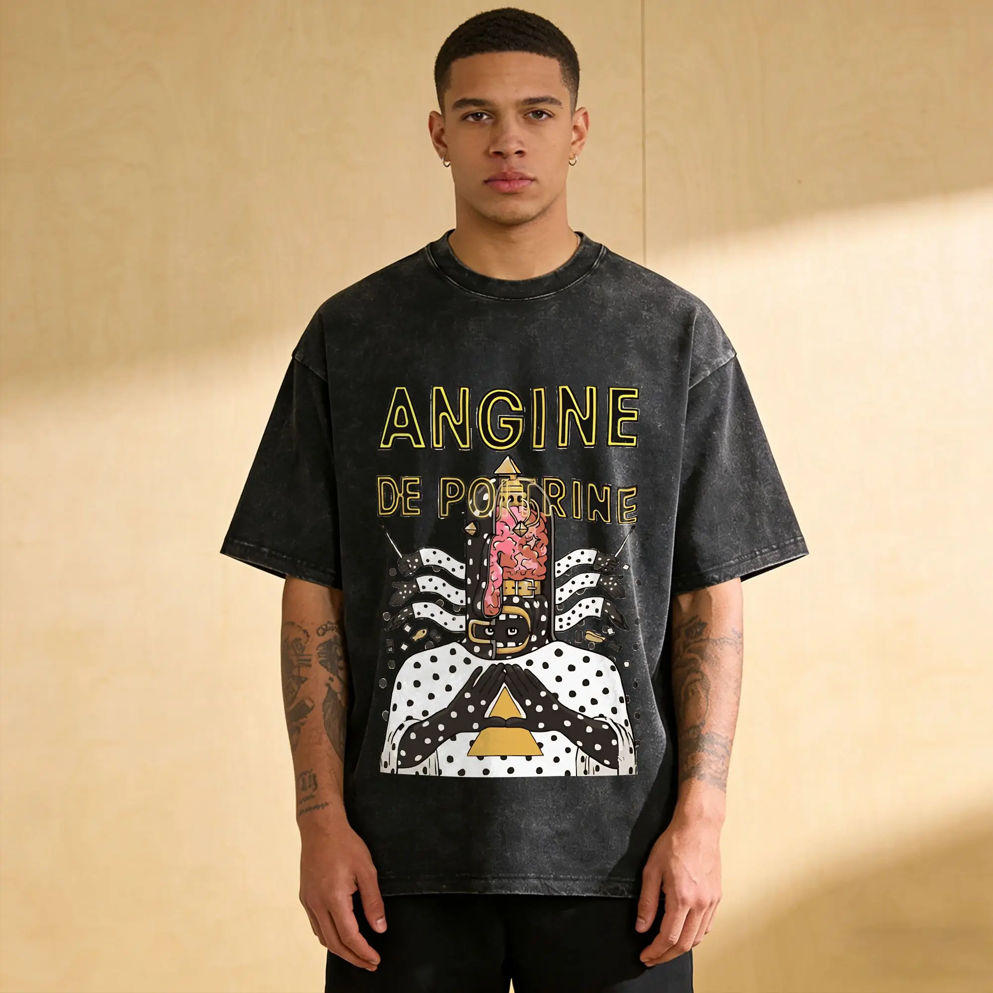 Angine de Poitrine Drummer Cutaway Vintage Washed T Shirt Unisex Cotton Clothing Retro  O-neck Short Sleeve