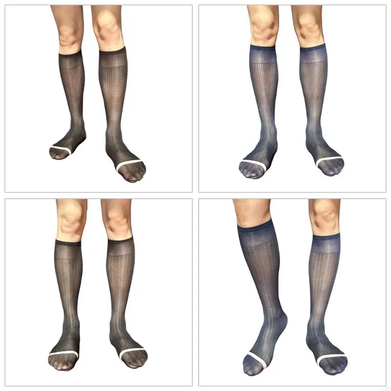

Men's Business Suit Long Socks with Striped Line Design Knee Length Dress Socks for Formal Outfit and Special Occasion
