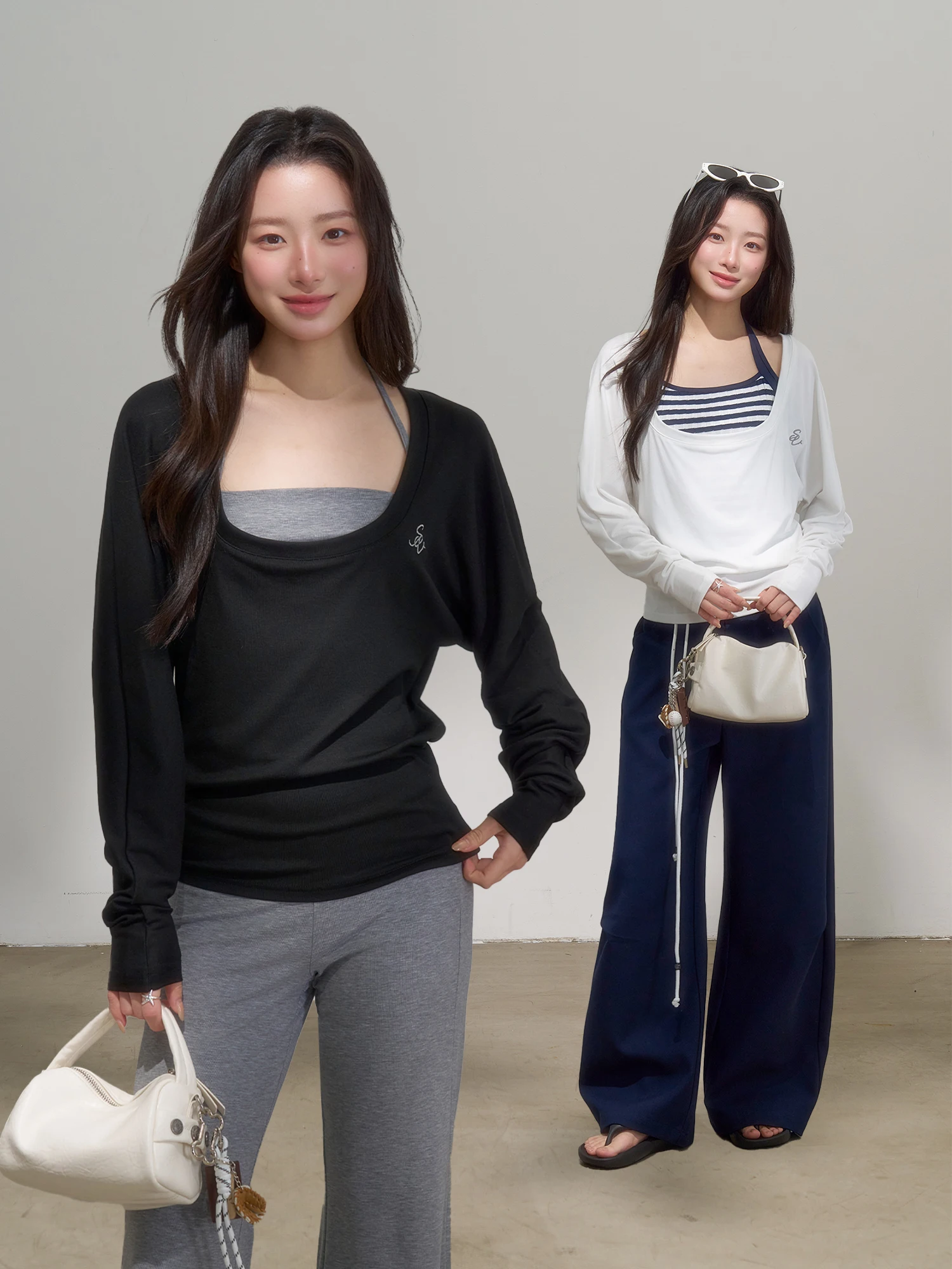 

Женская футболка INSLiiSA в корейском стиле, свободного кроя, с длинным рукавом, укороченная, белая, стройнящая, для весны 2026, повседневная, в полоску