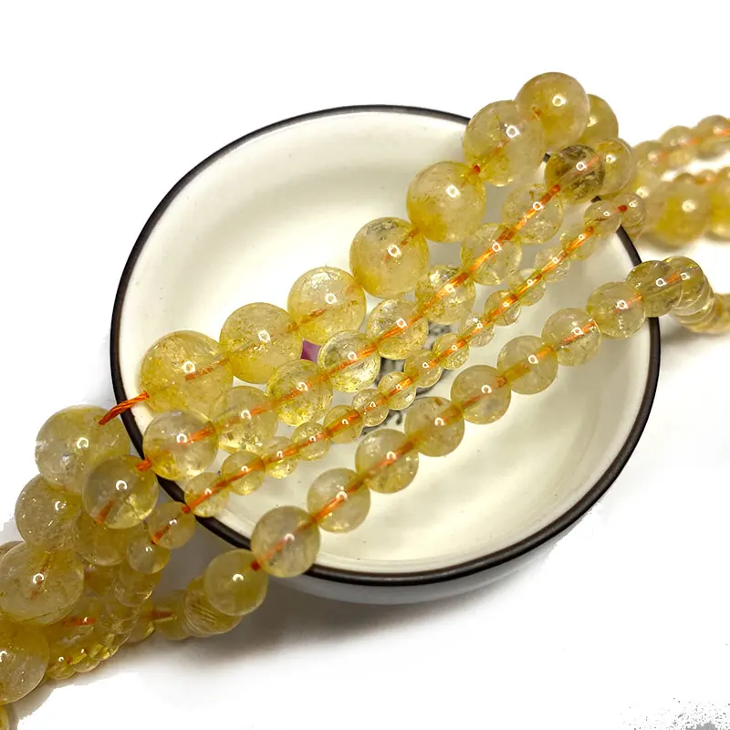 Fine 100% Natural Citrine Round Stone Beads Crystal For Jewelry Making DIY Bracelet Necklace Accessories 6/8/10/12mm