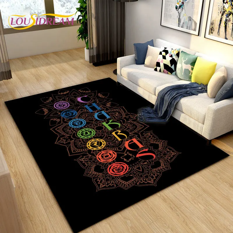 Rainbow 7 Chakra Mandala Bohemia Area Rug,Carpet Rug for Living Room Bedroom Sofa Doormat Decoration,Yoga Non-slip Floor Mat