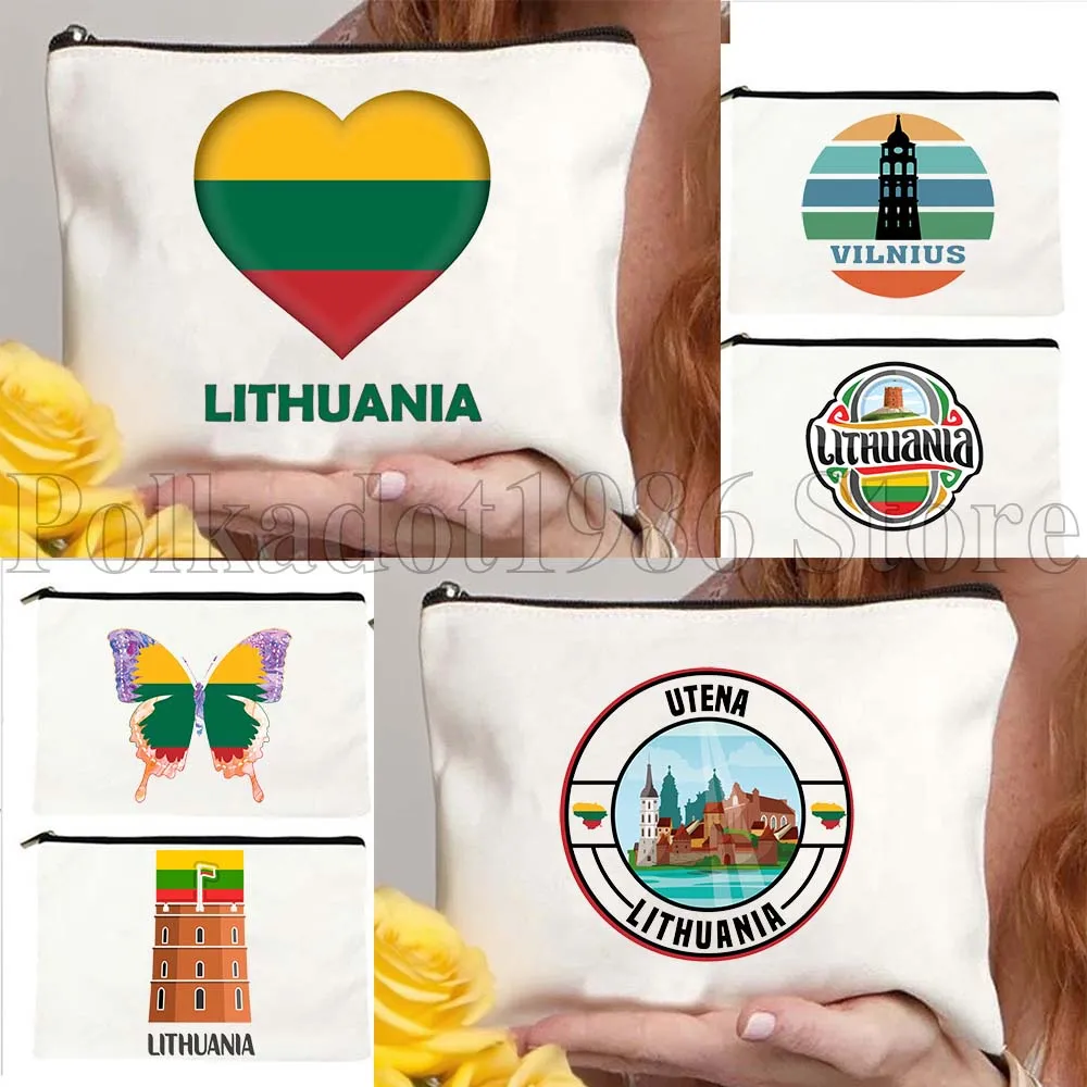 

Флаг Ливы Карта Литовский дорожный сувенир Подарки Холст Косметичка Сумки для губной помады Дорожная косметичка Туалетная сумка Пенал